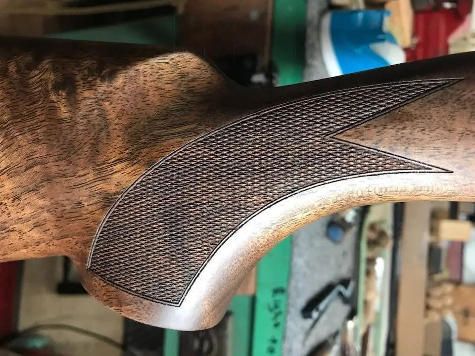 Before and after recut checkering with mullard boarder added to points