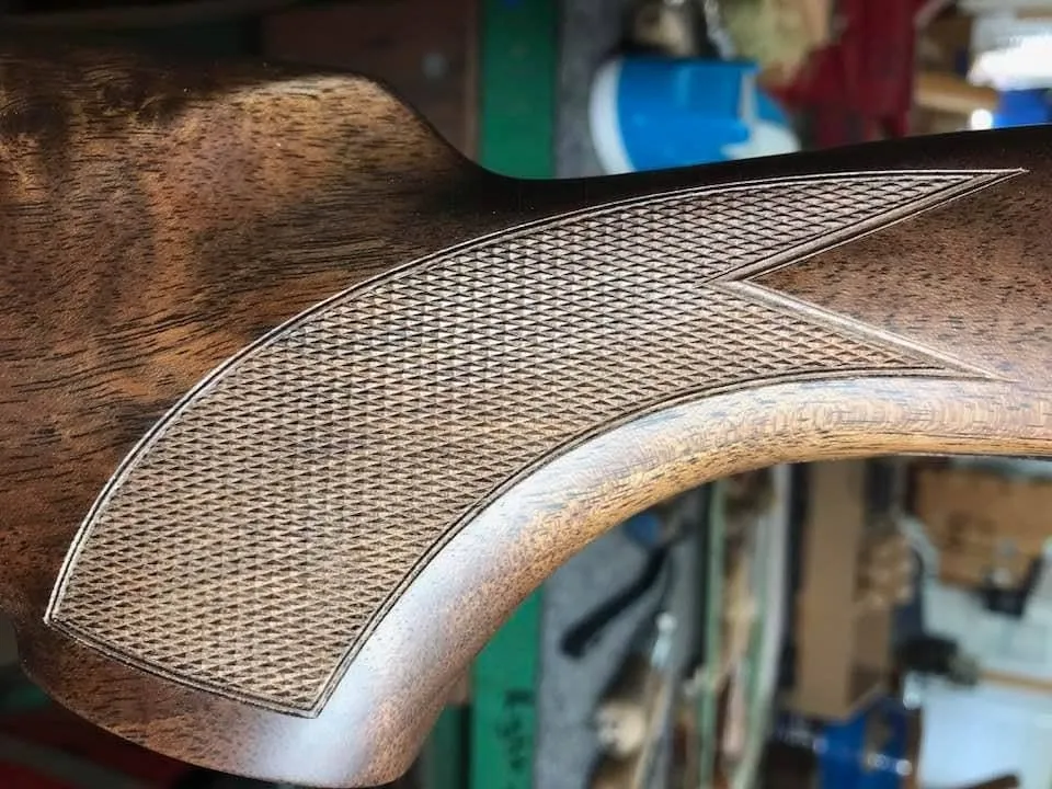Before and after recut checkering with mullard boarder added to points